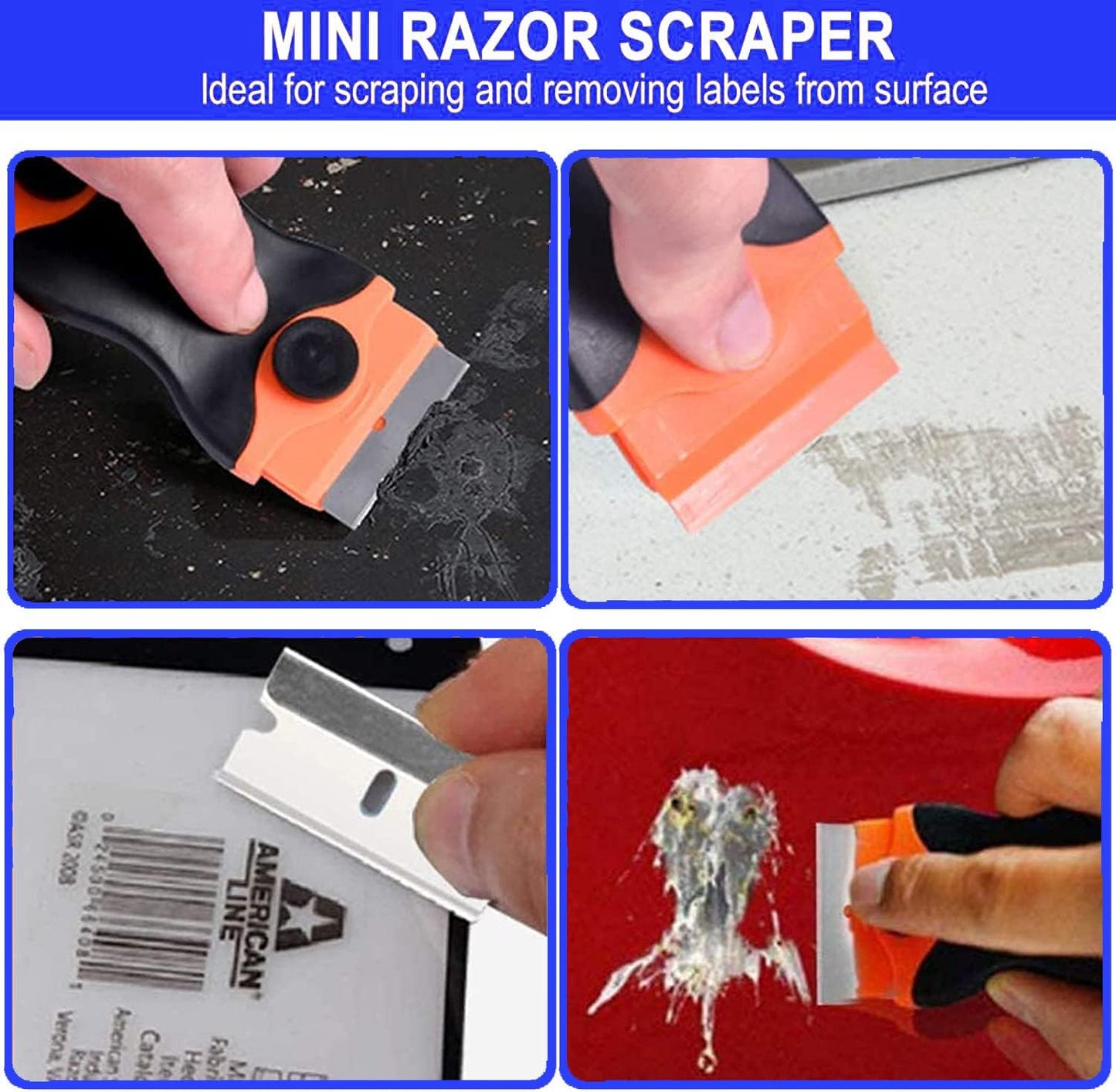 2-in-1 Razor Blade Scraper Tool with 20 Blades for Decals, Stickers, Caulk, Paint Removal