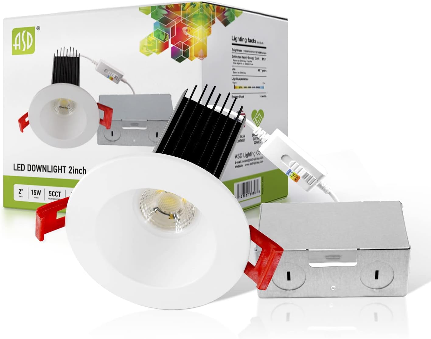 2 Inch Round LED Downlight with 5 CCT Options, Dimmable Canless Recessed Lighting for Ceiling - 15W 120V, CRI 90+, IC Rated, ETL Listed, Energy Star Certified, Smooth Reflector - White