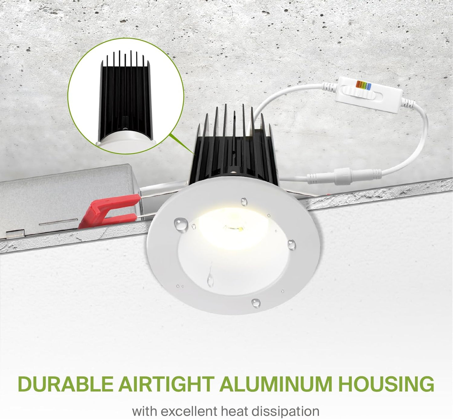 2 Inch Round LED Downlight with 5 CCT Options, Dimmable Canless Recessed Lighting for Ceiling - 15W 120V, CRI 90+, IC Rated, ETL Listed, Energy Star Certified, Smooth Reflector - White