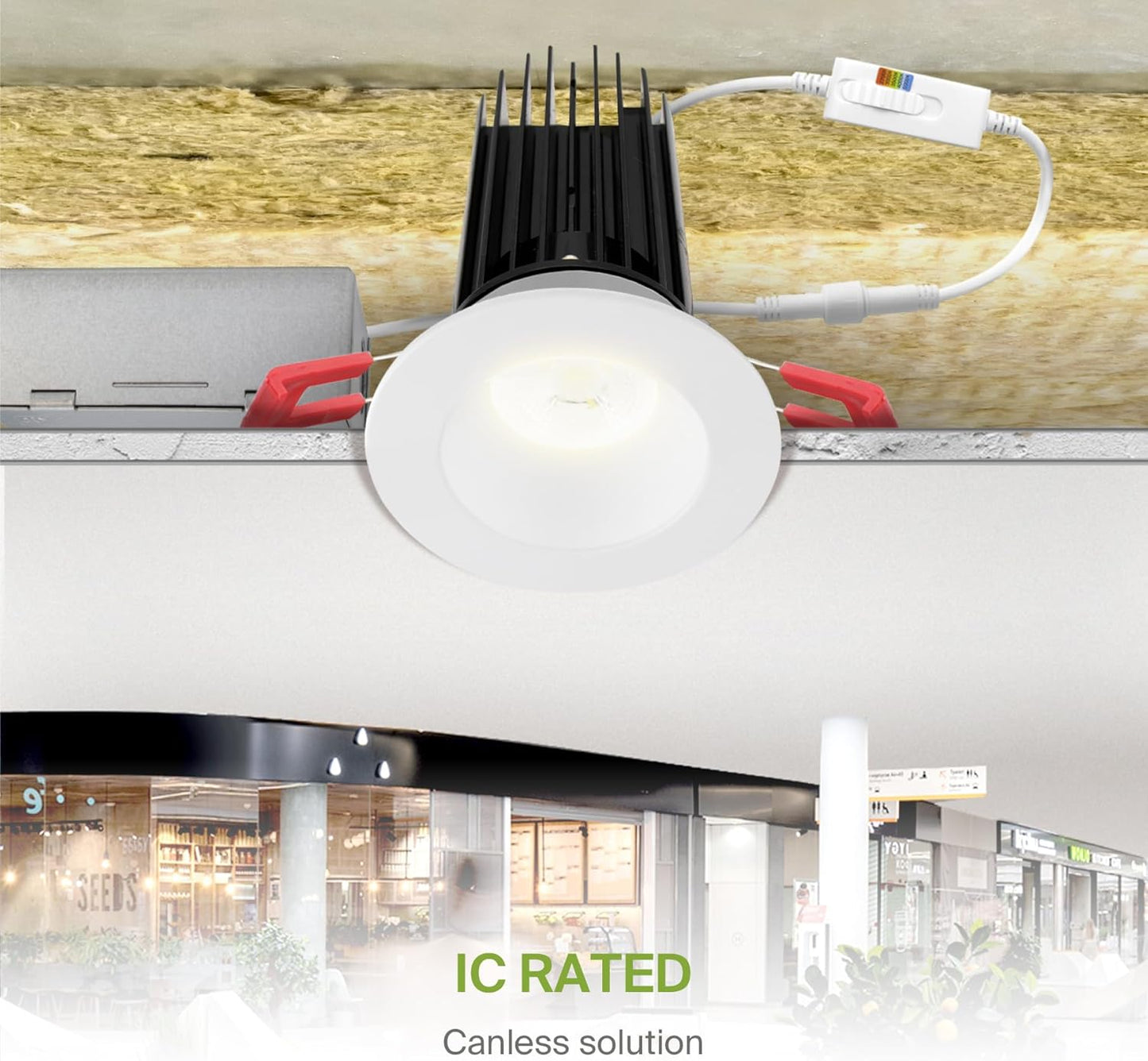 2 Inch Round LED Downlight with 5 CCT Options, Dimmable Canless Recessed Lighting for Ceiling - 15W 120V, CRI 90+, IC Rated, ETL Listed, Energy Star Certified, Smooth Reflector - White