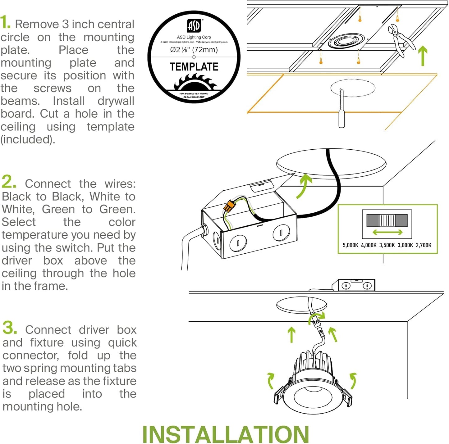 2 Inch Round LED Downlight with 5 CCT Options, Dimmable Canless Recessed Lighting for Ceiling - 15W 120V, CRI 90+, IC Rated, ETL Listed, Energy Star Certified, Smooth Reflector - White