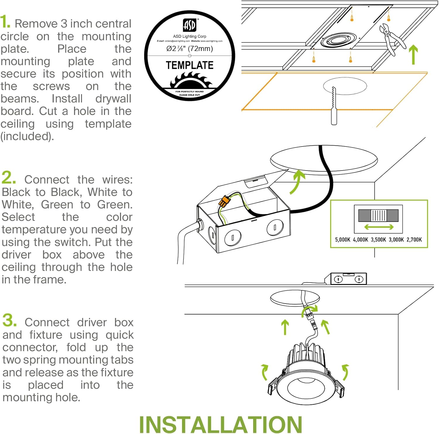 2 Inch Round LED Downlight with 5 CCT Options, Dimmable Canless Recessed Lighting for Ceiling - 15W 120V, CRI 90+, IC Rated, ETL Listed, Energy Star Certified, Smooth Reflector - White