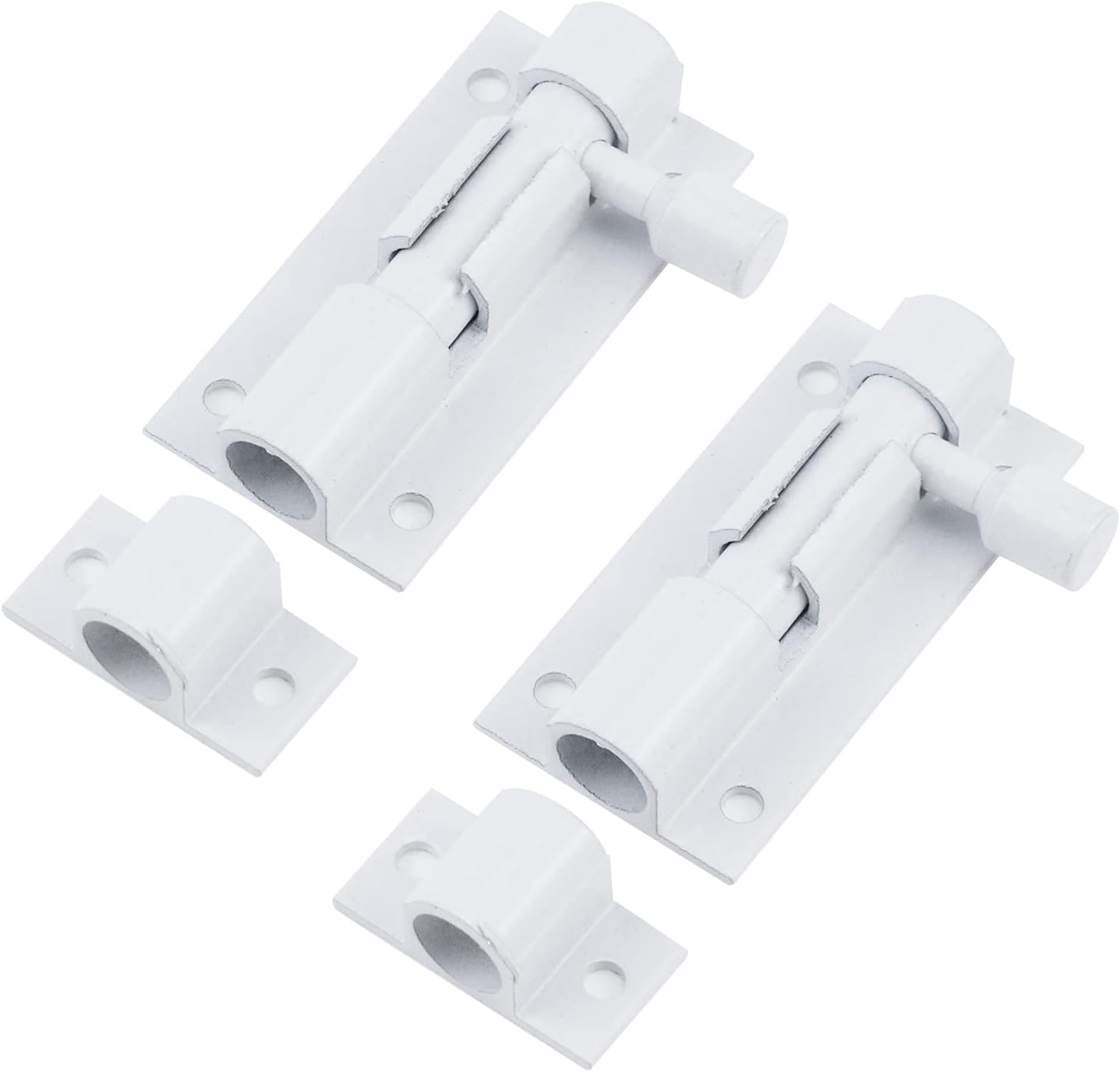 2-inch White Slide Bolt Latch Set for Inside Door Security - 2 Pack