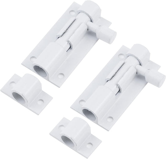 2-inch White Slide Bolt Latch Set for Inside Door Security - 2 Pack