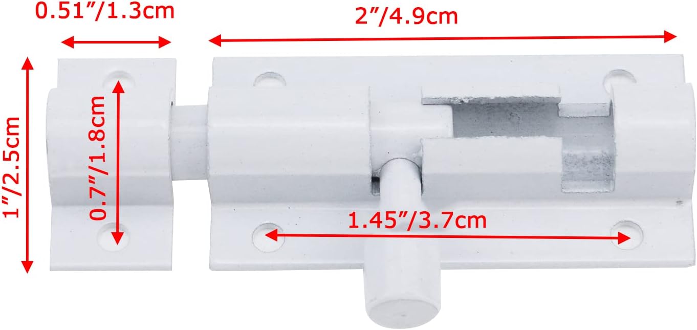 2-inch White Slide Bolt Latch Set for Inside Door Security - 2 Pack