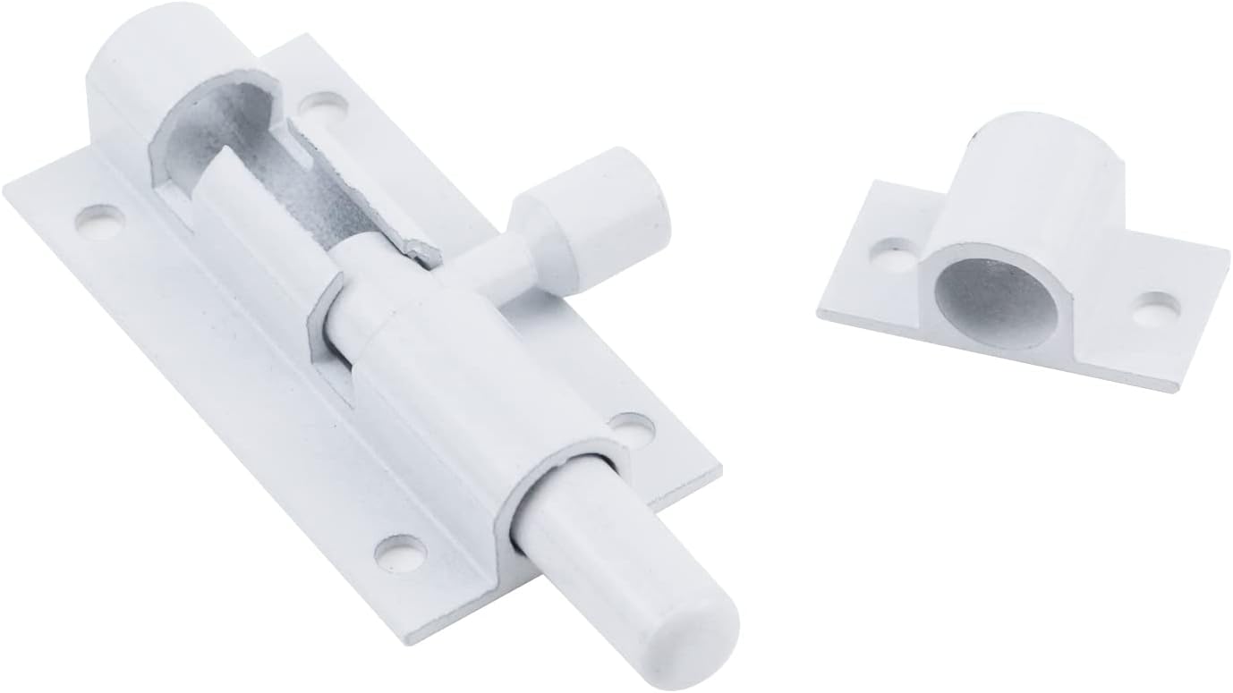 2-inch White Slide Bolt Latch Set for Inside Door Security - 2 Pack
