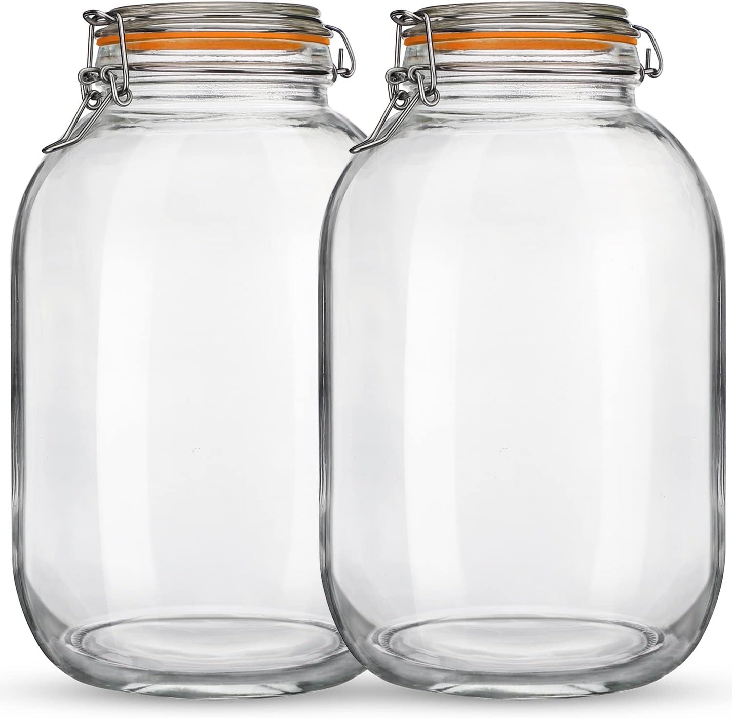 2 Pack 1 Gallon Glass Jars with Airtight Lids - Wide Mouth Storage Mason Jars for Fermenting, Canning, Preserving - Includes 1 Replacement Silicone Gasket
