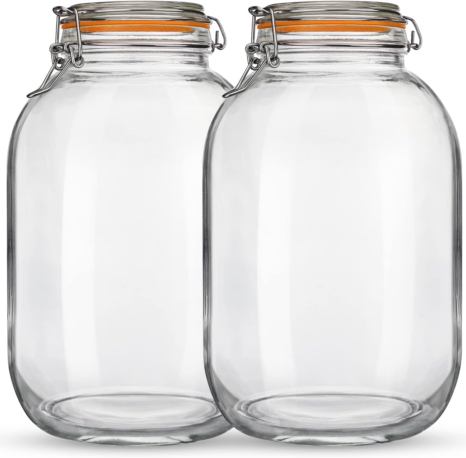 2 Pack 1 Gallon Glass Jars with Airtight Lids - Wide Mouth Storage Mason Jars for Fermenting, Canning, Preserving - Includes 1 Replacement Silicone Gasket