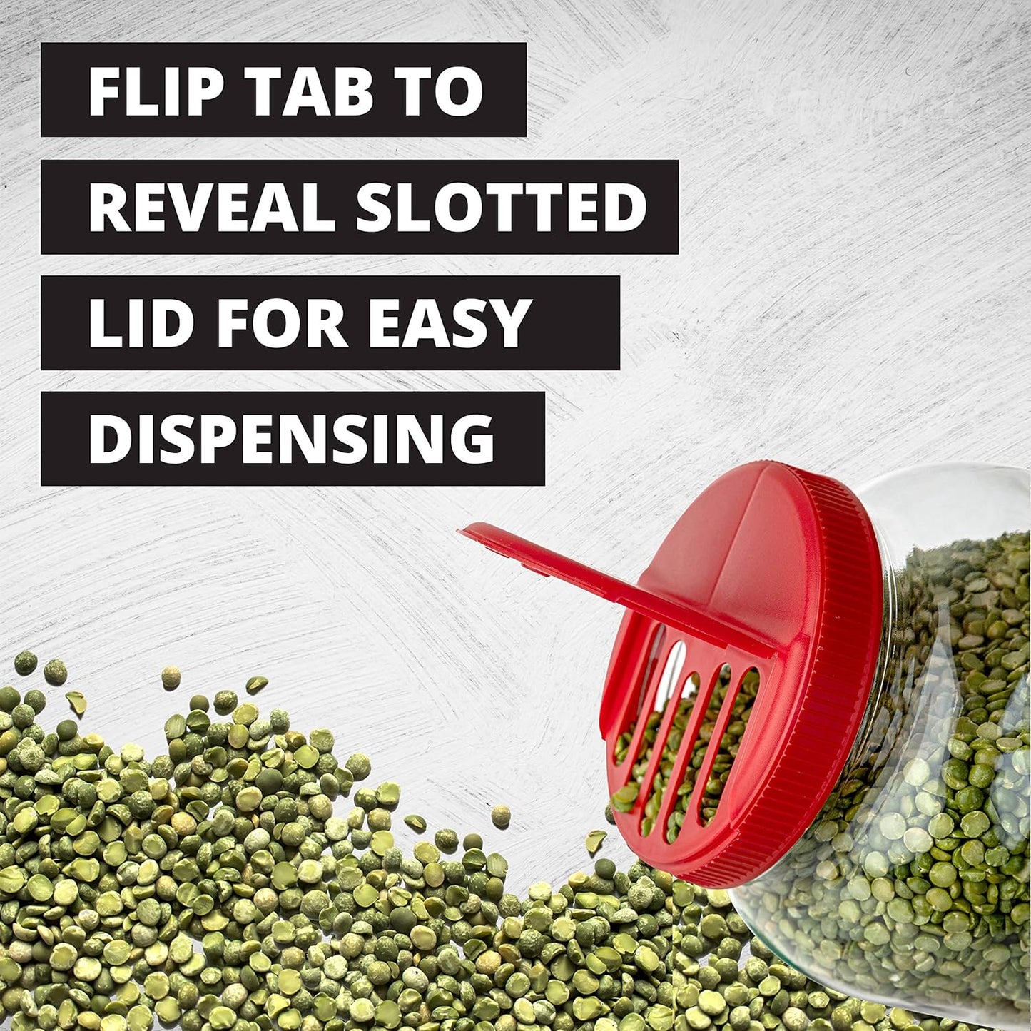 2 Pack 1 Gallon Mason Jar Wide Mouth Glass Container with Red Slotted Pour Cap - Ideal for Dry Foods, Spices, Pasta, Legumes, Pet Food - Plastic Lid Included