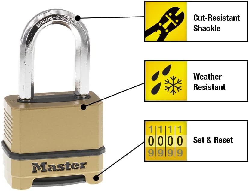 2-Pack & 1-Pack Weatherproof Combination Locks with Heavy Duty Boron-Carbide Shackles by Master Lock