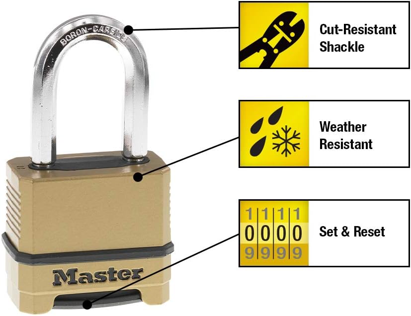 2-Pack & 1-Pack Weatherproof Combination Locks with Heavy Duty Boron-Carbide Shackles by Master Lock