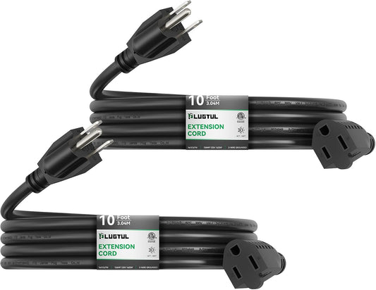 2-Pack 10 FT Outdoor Extension Cord Waterproof Heavy Duty 3 Prong Extension Cord, 13A 1625W, ETL Listed - Ideal for Garden and Home Use