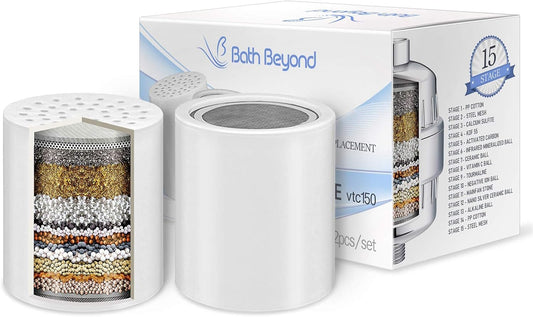 2-Pack 15-Stage Shower Filter Cartridge with Vitamin C for Hard Water - Removes Chlorine and Fluoride - Improves Skin and Hair Condition