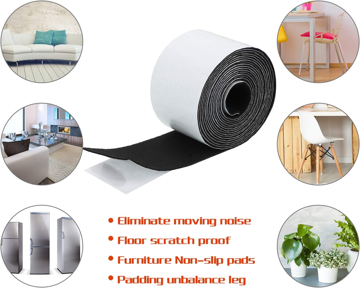 2 Pack 20 Ft Black Felt Strips with Adhesive Backing - Self Adhesive Tape Roll for Furniture Pads, Chair Wall Protector