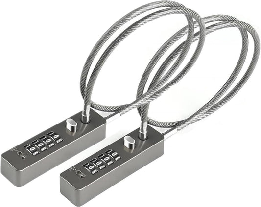 2 Pack 23-3/5 Inch Steel Cable Locks with Combination 4-Digit Rope Lock for Small Bikes, Wardrobes, Fences, Refrigerators - Gray