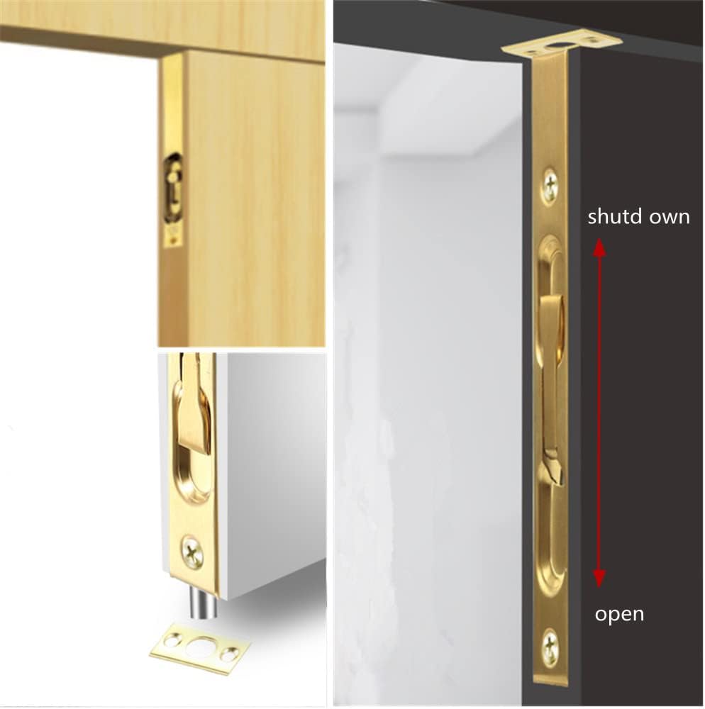 2-Pack 304 Stainless Steel 6 inch Security Door Bolt Latch Set - Hidden Double Door Lever Action Flush Bolt for French Doors - Golden Finish