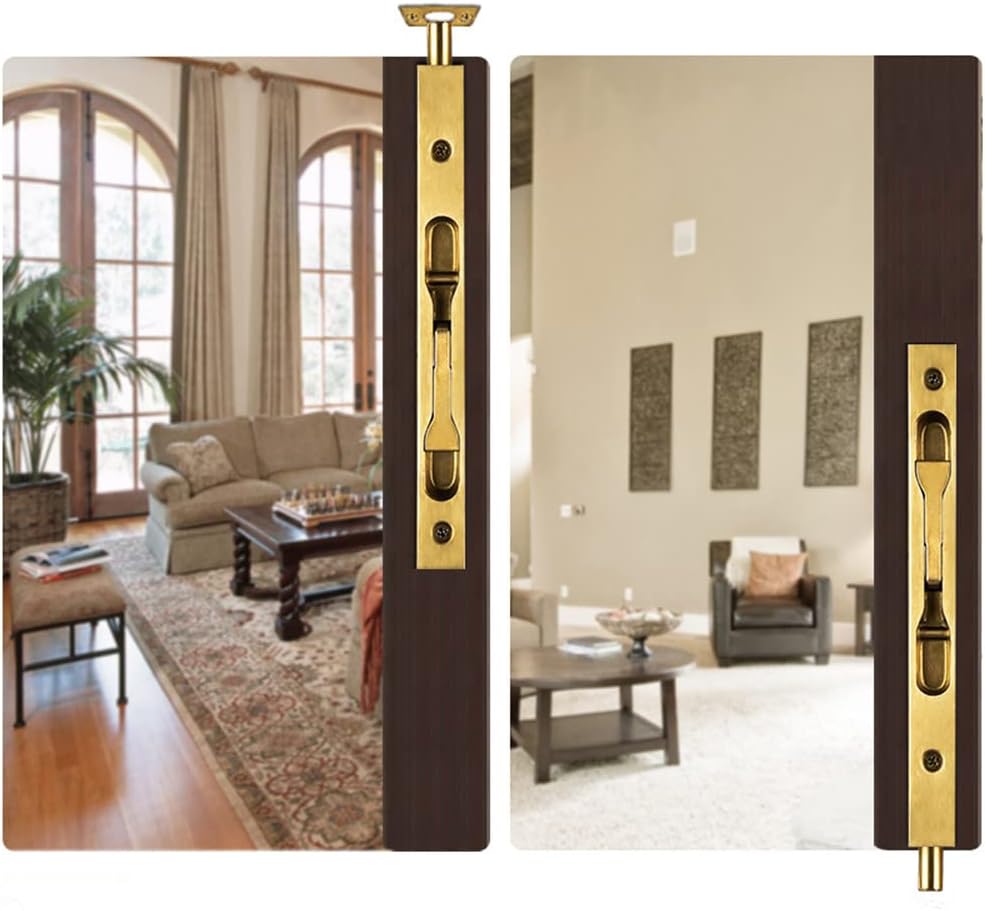 2-Pack 304 Stainless Steel 6 inch Security Door Bolt Latch Set - Hidden Double Door Lever Action Flush Bolt for French Doors - Golden Finish