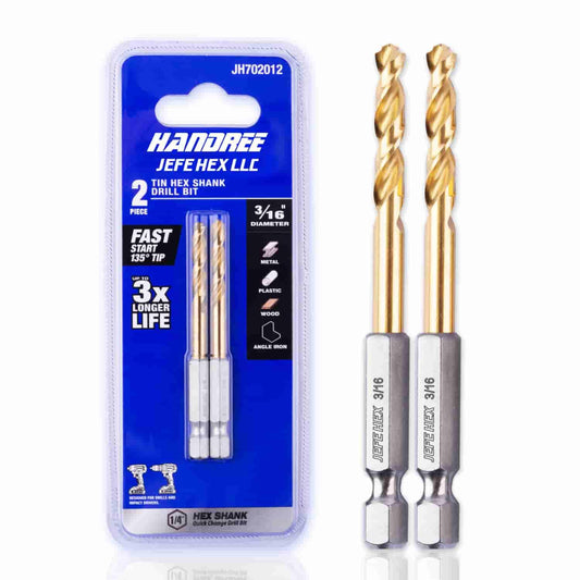 2-Pack 3/16" HSS Hex Shank Twist Drill Bits with 135 Degree Split Point for Steel, Copper, Aluminum, Wood, Plastic - Quick Change