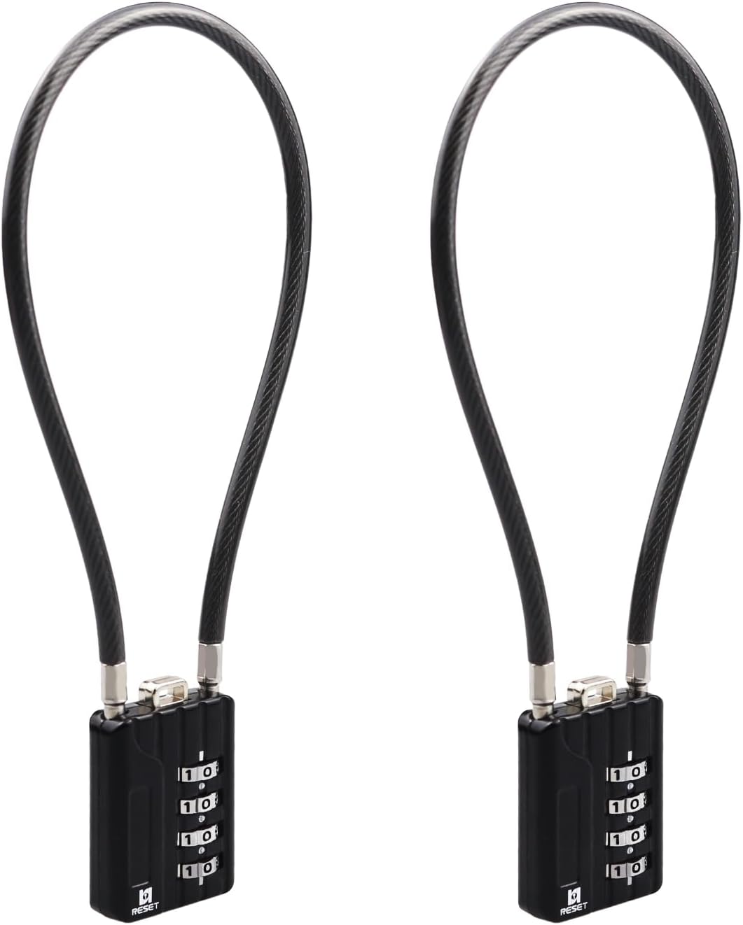 2 Pack 4 Digit Combination Padlock with 12 inch Steel Cable for Trash Can, Locker, Gym, Luggage - Black - WildKart