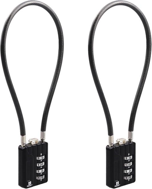 2 Pack 4 Digit Combination Padlock with 12 inch Steel Cable for Trash Can, Locker, Gym, Luggage - Black - WildKart