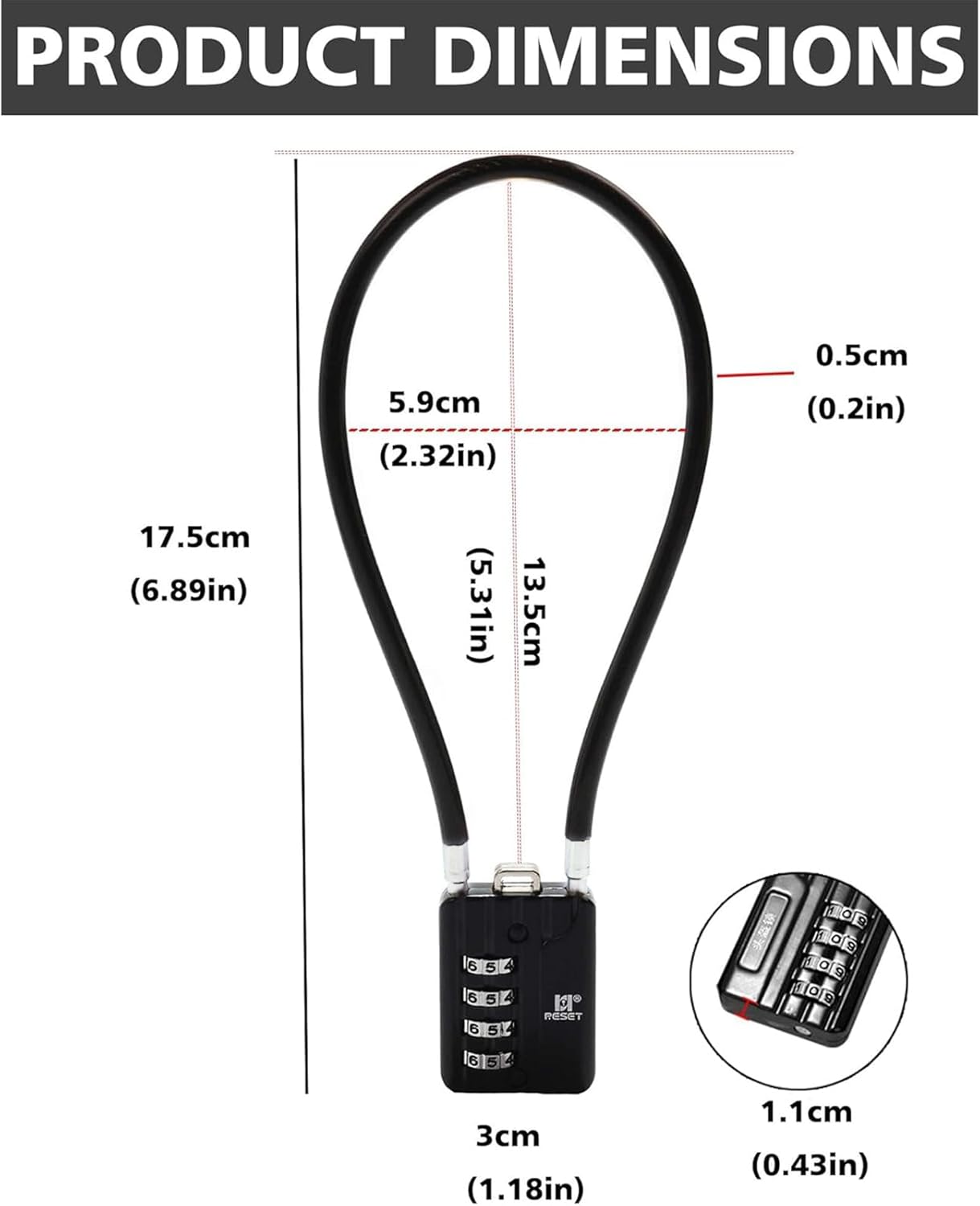 2 Pack 4 Digit Combination Padlock with 12 inch Steel Cable for Trash Can, Locker, Gym, Luggage - Black - WildKart