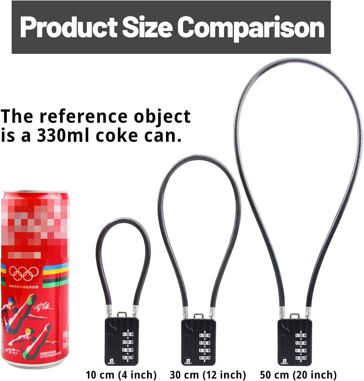 2 Pack 4 Digit Combination Padlock with 12 inch Steel Cable for Trash Can, Locker, Gym, Luggage - Black - WildKart