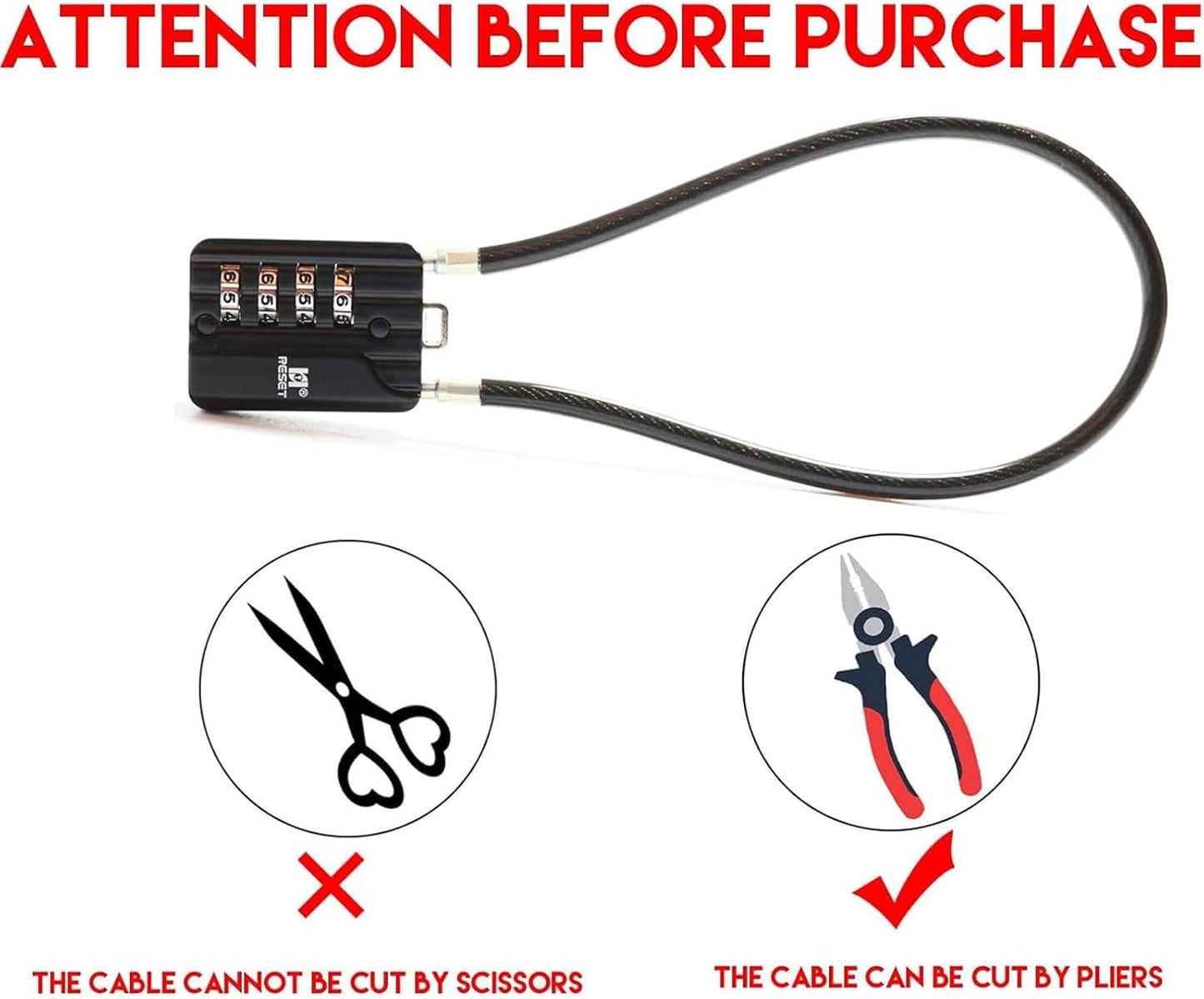 2 Pack 4 Digit Combination Padlock with 12 inch Steel Cable for Trash Can, Locker, Gym, Luggage - Black - WildKart