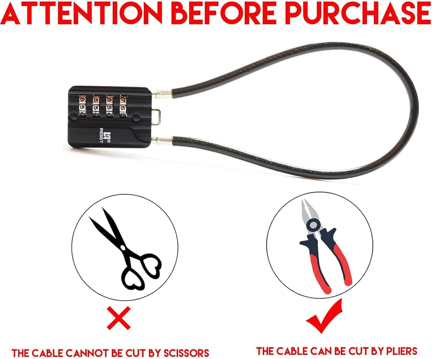 2 Pack 4 Digit Combination Padlock with 12 inch Steel Cable for Trash Can, Locker, Gym, Luggage - Black - WildKart