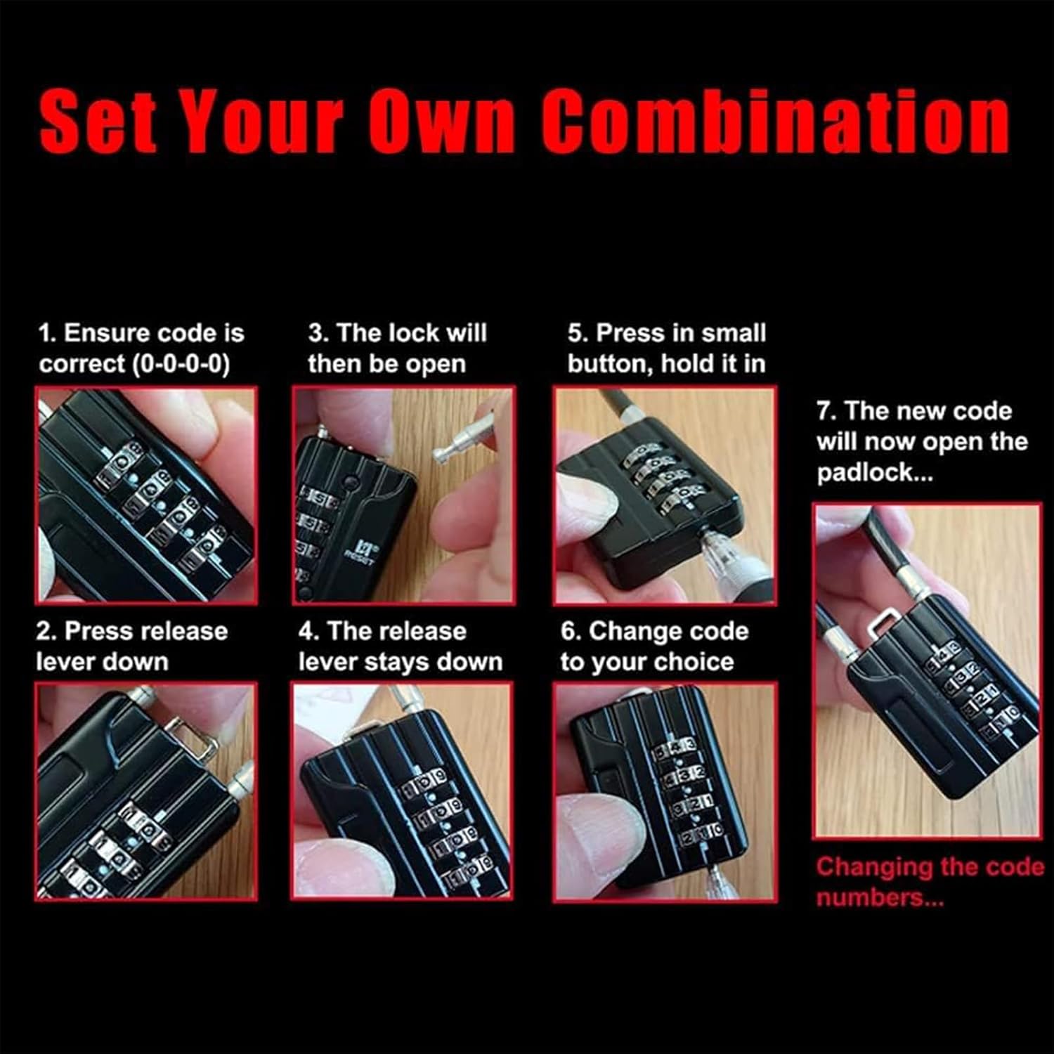 2 Pack 4 Digit Combination Padlock with 12 inch Steel Cable for Trash Can, Locker, Gym, Luggage - Black - WildKart