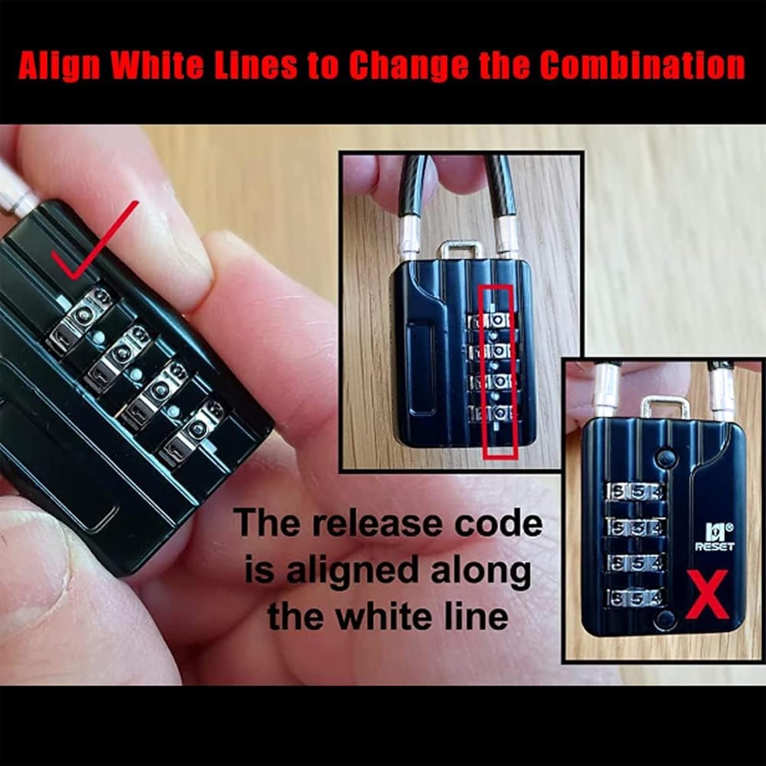 2 Pack 4 Digit Combination Padlock with 12 inch Steel Cable for Trash Can, Locker, Gym, Luggage - Black - WildKart