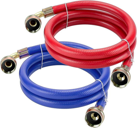 2 Pack 4 FT Rubber Washing Machine Hoses with 90 Degree Elbows - No-Lead Burst-proof Hot/Cold Water Supply Hoses for Washer by Fetechmate