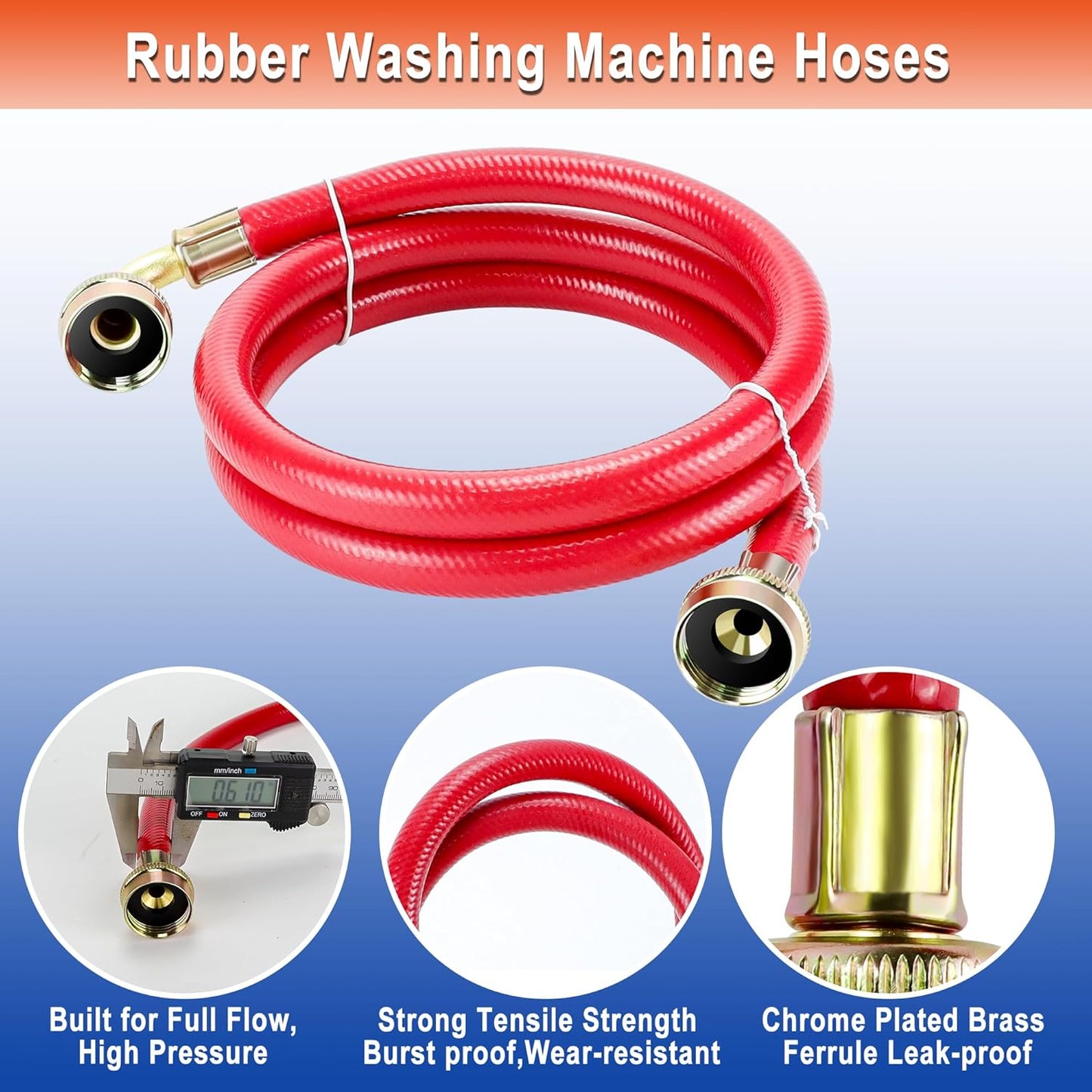 2 Pack 4 FT Rubber Washing Machine Hoses with 90 Degree Elbows - No-Lead Burst-proof Hot/Cold Water Supply Hoses for Washer by Fetechmate