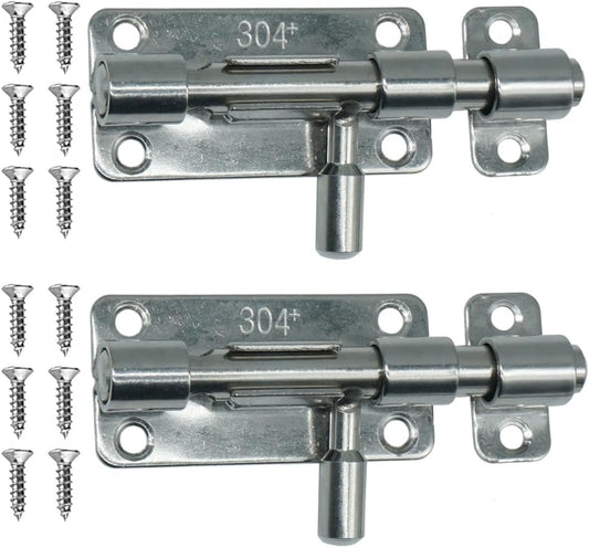 2 Pack 4 Inch Stainless Steel Barrel Bolt Latch with Padlock Hole for Inside Door Security & Wooden Gates