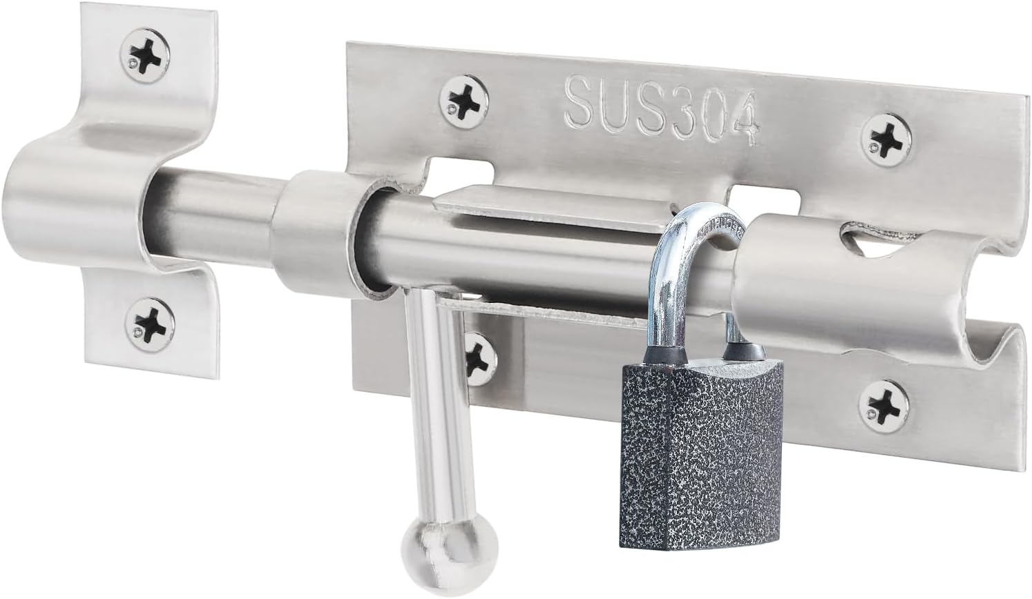 2 Pack 4 Inch Thickened Stainless Steel Barrel Bolt Door Lock Latch with Padlock Hole for Enhanced Door Security