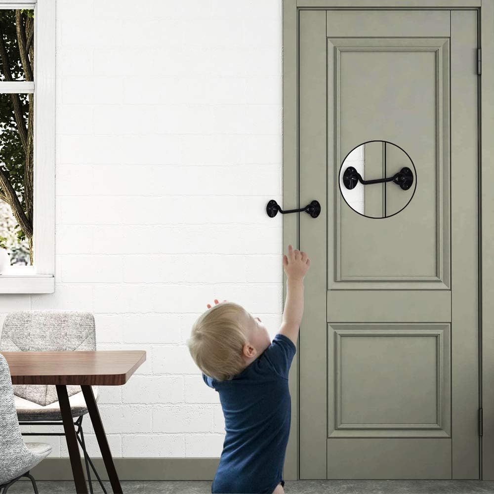 2 Pack 4 Inches Black Cabin Hook and Eye Latch Set for Barn Door, Window, Bedroom, Sliding Door - Privacy Hooks for Cabin Gate