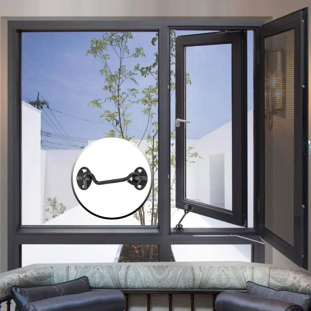 2 Pack 4 Inches Black Cabin Hook and Eye Latch Set for Barn Door, Window, Bedroom, Sliding Door - Privacy Hooks for Cabin Gate