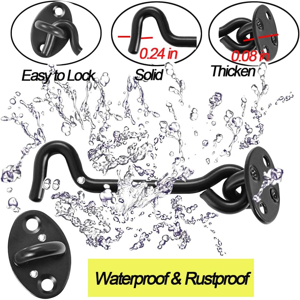 2 Pack 4 Inches Black Cabin Hook and Eye Latch Set for Barn Door, Window, Bedroom, Sliding Door - Privacy Hooks for Cabin Gate