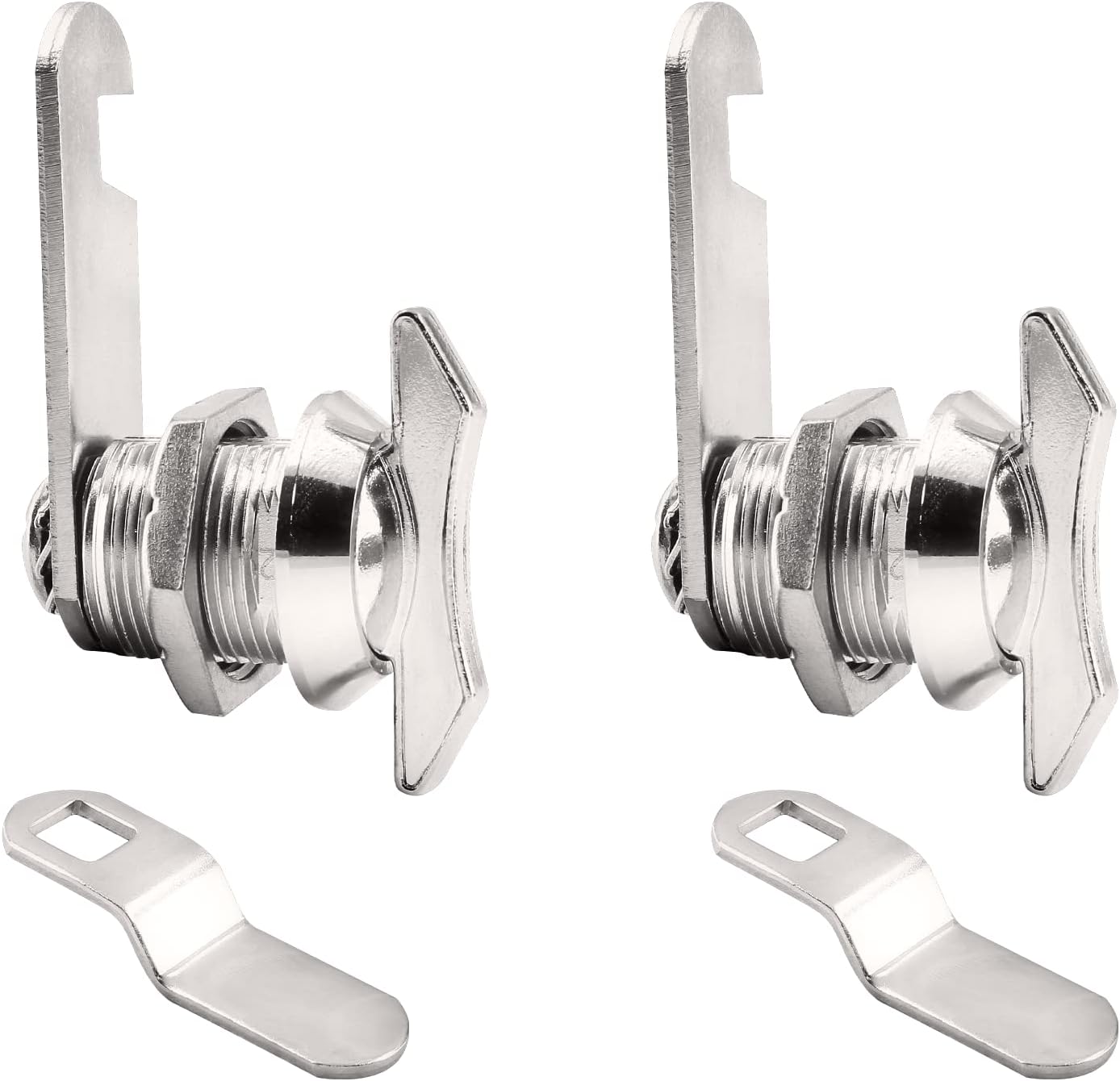 2-Pack 5/8 Inch Thumb-Operated Offset Cam Locks - Chrome Non-Locking Keyless Twist Cabinet Replacement Lock - Ideal for Mailbox, Drawer, RV Compartment Door