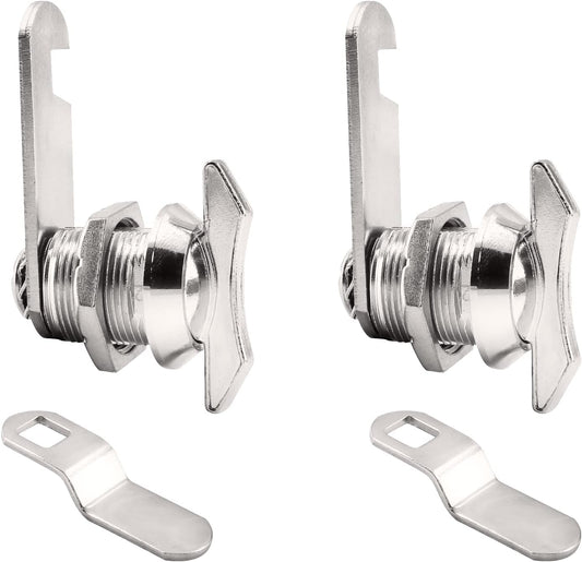 2-Pack 5/8 Inch Thumb-Operated Offset Cam Locks - Chrome Non-Locking Keyless Twist Cabinet Replacement Lock - Ideal for Mailbox, Drawer, RV Compartment Door