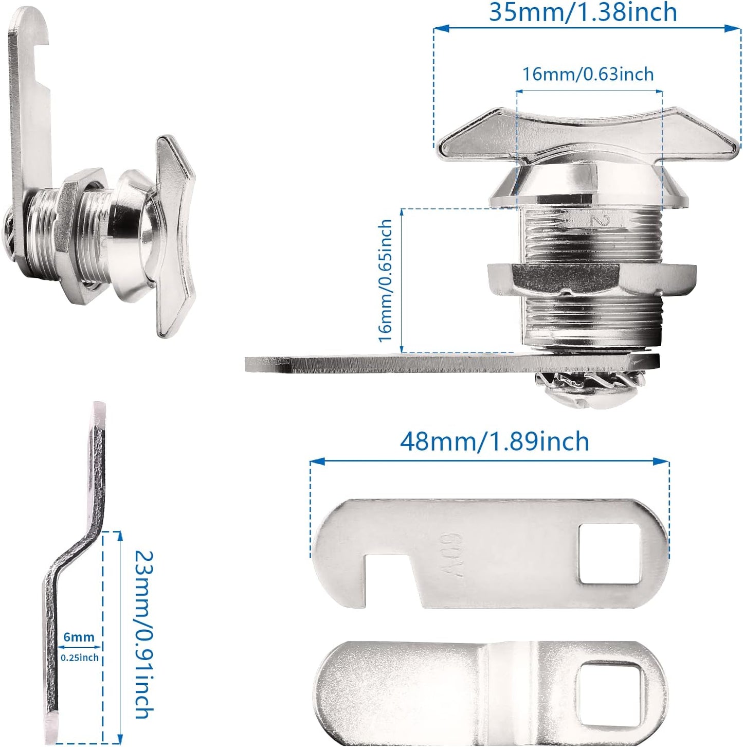 2-Pack 5/8 Inch Thumb-Operated Offset Cam Locks - Chrome Non-Locking Keyless Twist Cabinet Replacement Lock - Ideal for Mailbox, Drawer, RV Compartment Door