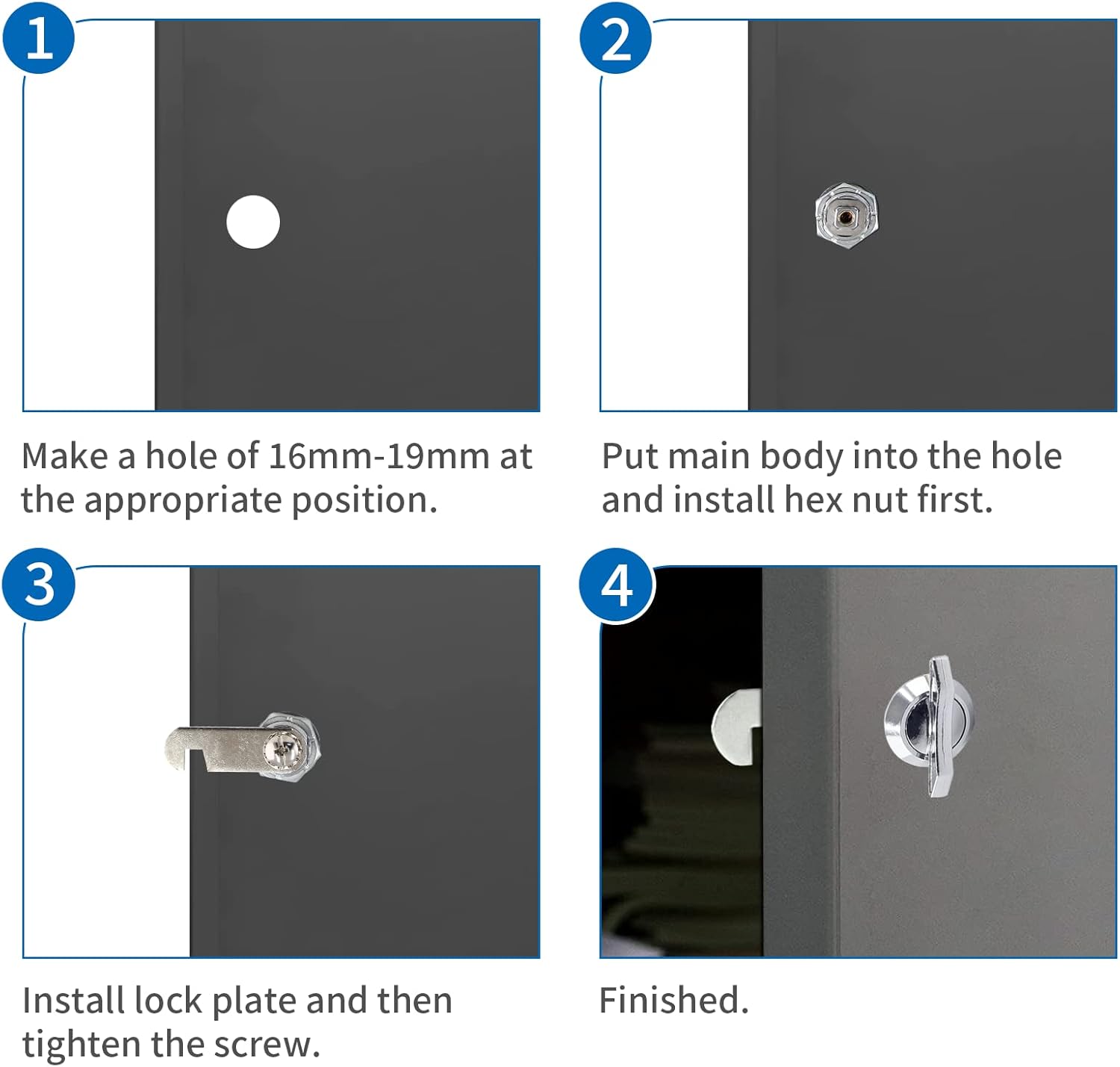 2-Pack 5/8 Inch Thumb-Operated Offset Cam Locks - Chrome Non-Locking Keyless Twist Cabinet Replacement Lock - Ideal for Mailbox, Drawer, RV Compartment Door
