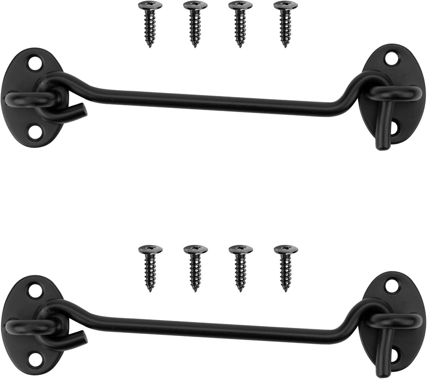 2 Pack 6" Black Barn Door Hook and Eye Latch - Heavy Duty Stainless Steel Hardware for Sliding Doors, Cabinets, Windows - Fantasyon Gate Hooks for Bedroom and Bathroom