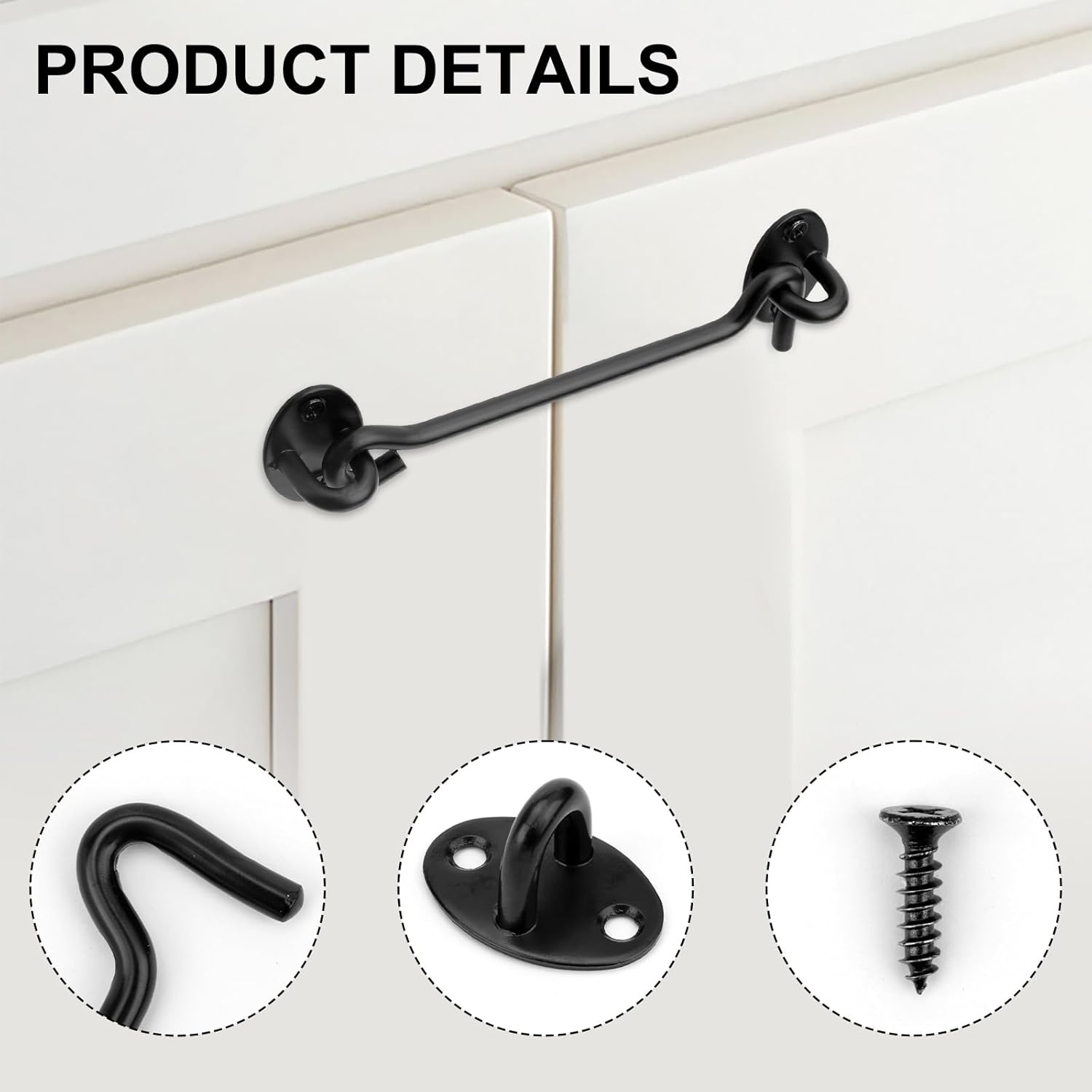 2 Pack 6" Black Barn Door Hook and Eye Latch - Heavy Duty Stainless Steel Hardware for Sliding Doors, Cabinets, Windows - Fantasyon Gate Hooks for Bedroom and Bathroom