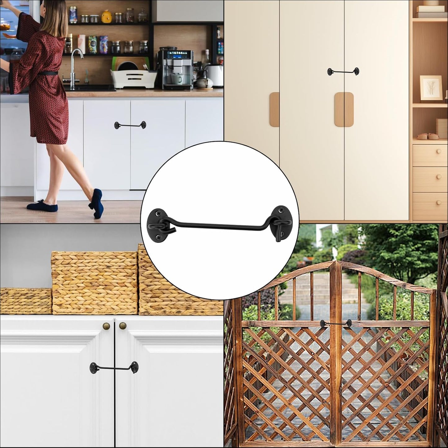 2 Pack 6" Black Barn Door Hook and Eye Latch - Heavy Duty Stainless Steel Hardware for Sliding Doors, Cabinets, Windows - Fantasyon Gate Hooks for Bedroom and Bathroom