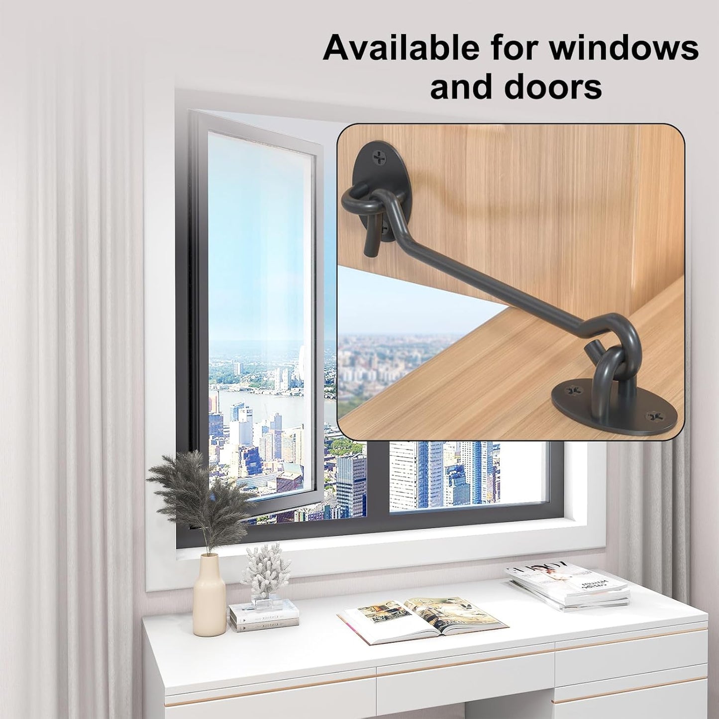 2 Pack 6" Black Barn Door Hook and Eye Latch - Heavy Duty Stainless Steel Hardware for Sliding Doors, Cabinets, Windows - Fantasyon Gate Hooks for Bedroom and Bathroom