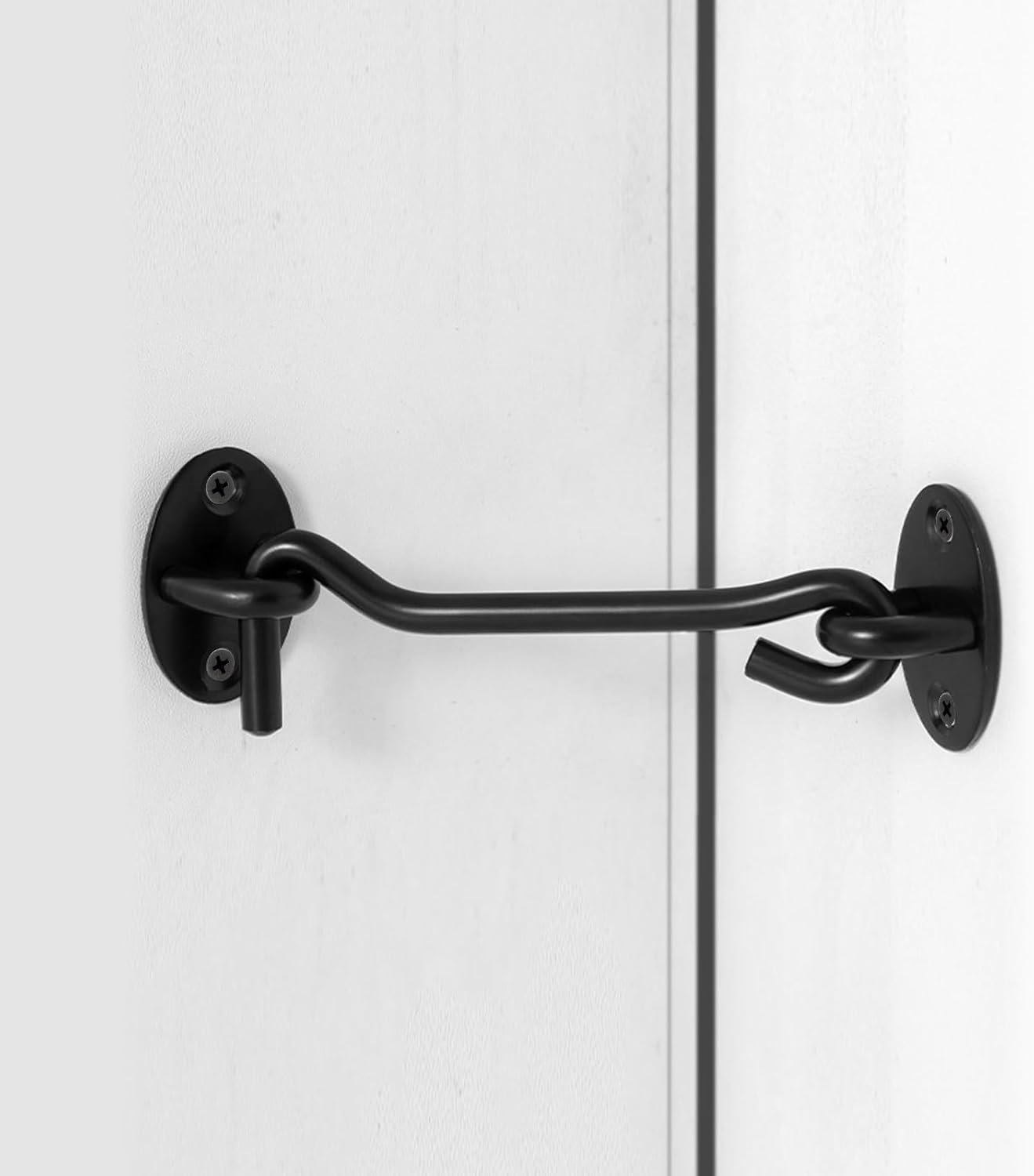 2 Pack 6" Black Barn Door Hook and Eye Latch - Heavy Duty Stainless Steel Hardware for Sliding Doors, Cabinets, Windows - Fantasyon Gate Hooks for Bedroom and Bathroom