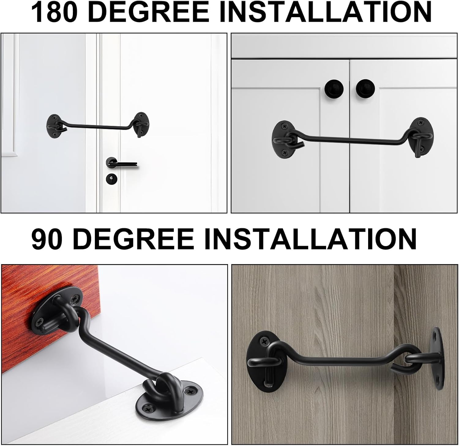 2 Pack 6" Black Barn Door Hook and Eye Latch - Heavy Duty Stainless Steel Hardware for Sliding Doors, Cabinets, Windows - Fantasyon Gate Hooks for Bedroom and Bathroom