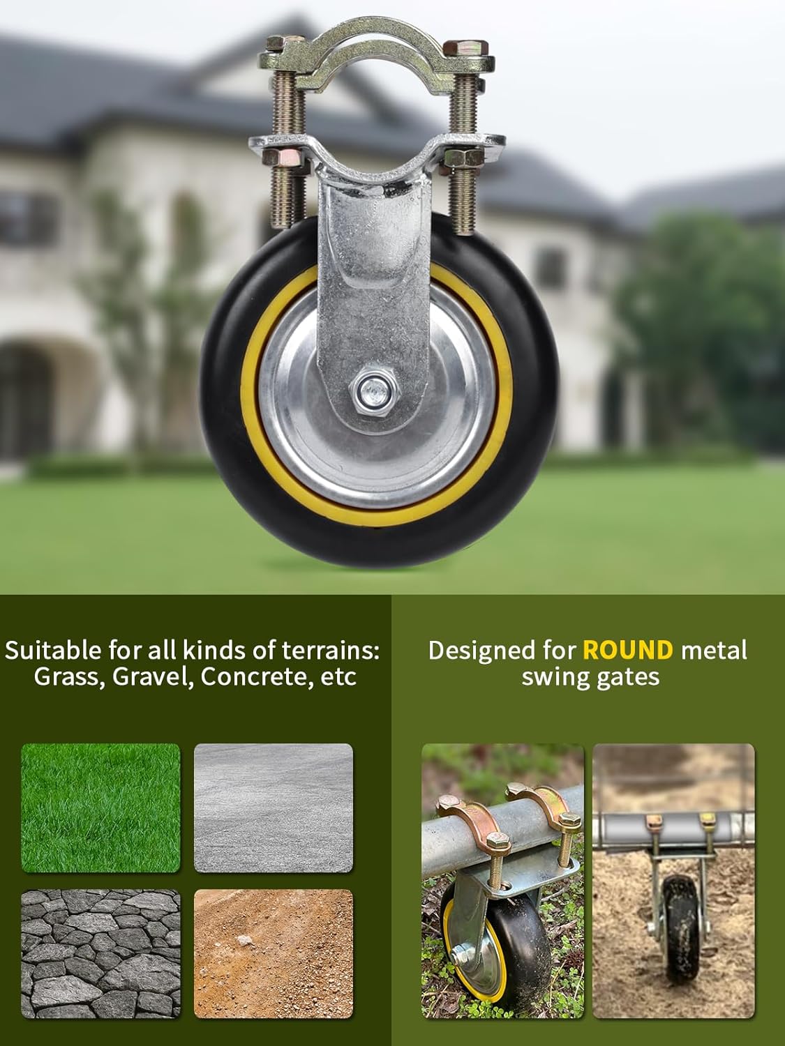 2 Pack 6" Farm Gate Wheels for Metal Tube Gate - Durable Fence Support Wheel