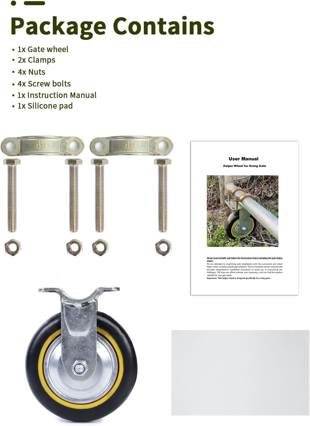 2 Pack 6" Farm Gate Wheels for Metal Tube Gate - Durable Fence Support Wheel