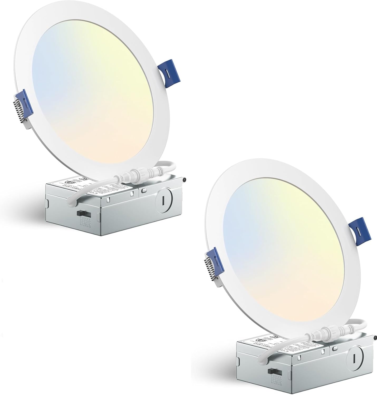 2 Pack 6 Inch LED Recessed Ceiling Light with Junction Box, 5CCT 1100LM Brightness, Canless Wafer, Dimmable Downlight - 12W, ETL and Energy Star Certified